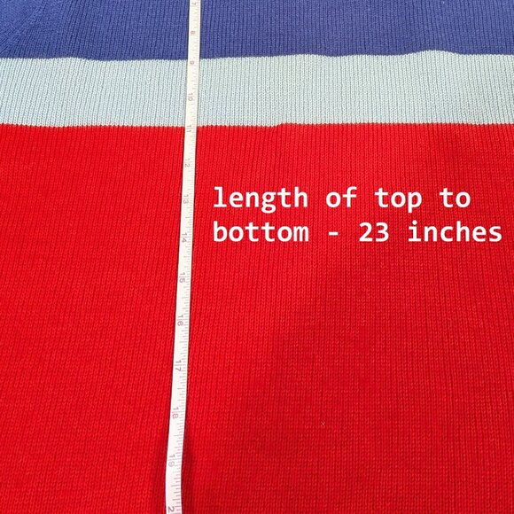 Vintage J Crew merlino wool crew neck sweater blue red 1990s size M - Picture 6 of 7